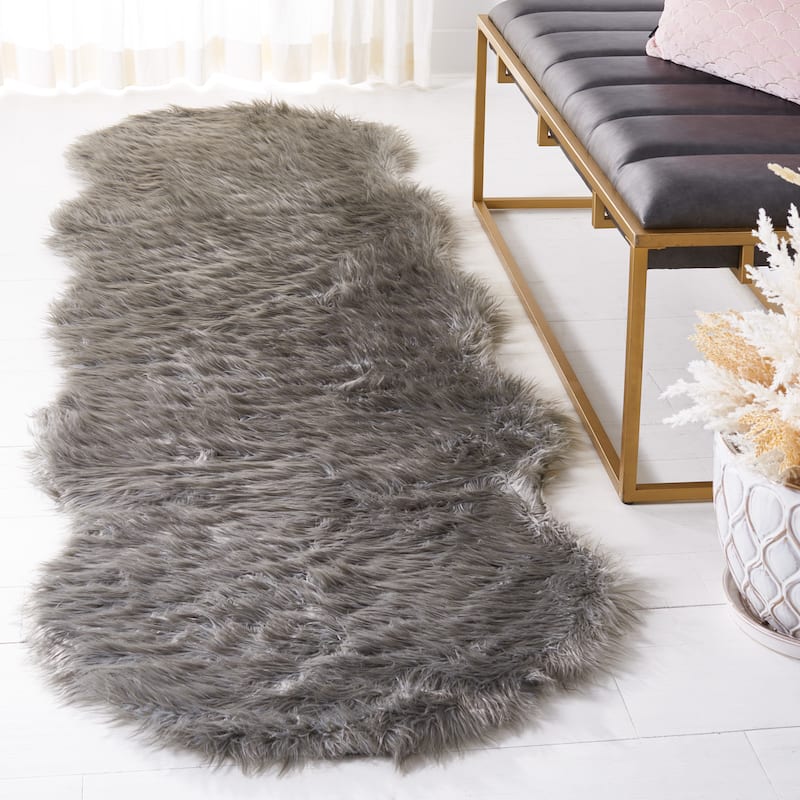 SAFAVIEH Faux Sheep Radena Christen Shag Solid Rug - 2'6" x 8' Runner - Dark Grey
