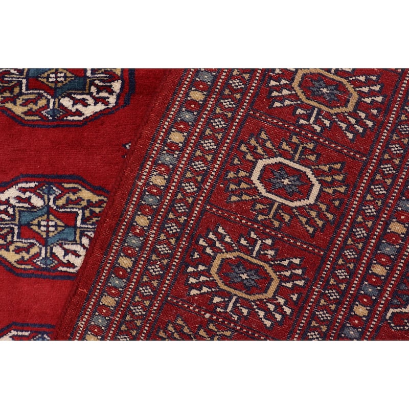 Rustic Bokhara Jennings Red/Blue Hand Knotted Wool Rug - 4'1'' x 6'1''