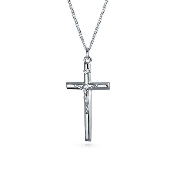 Shop Jesus Inri Crucifix Tube Cross Pendant Sterling Silver Necklace Chain Overstock 17986447