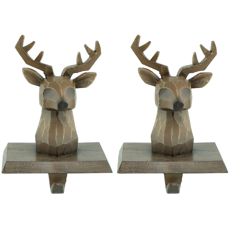 Set of 2 Brown Reindeer Head Christmas Stocking Holders 5.75"