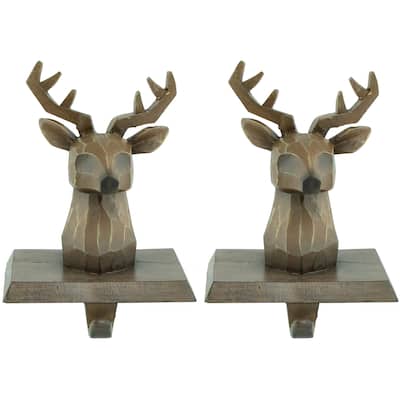 Set of 2 Brown Reindeer Head Christmas Stocking Holders 5.75"