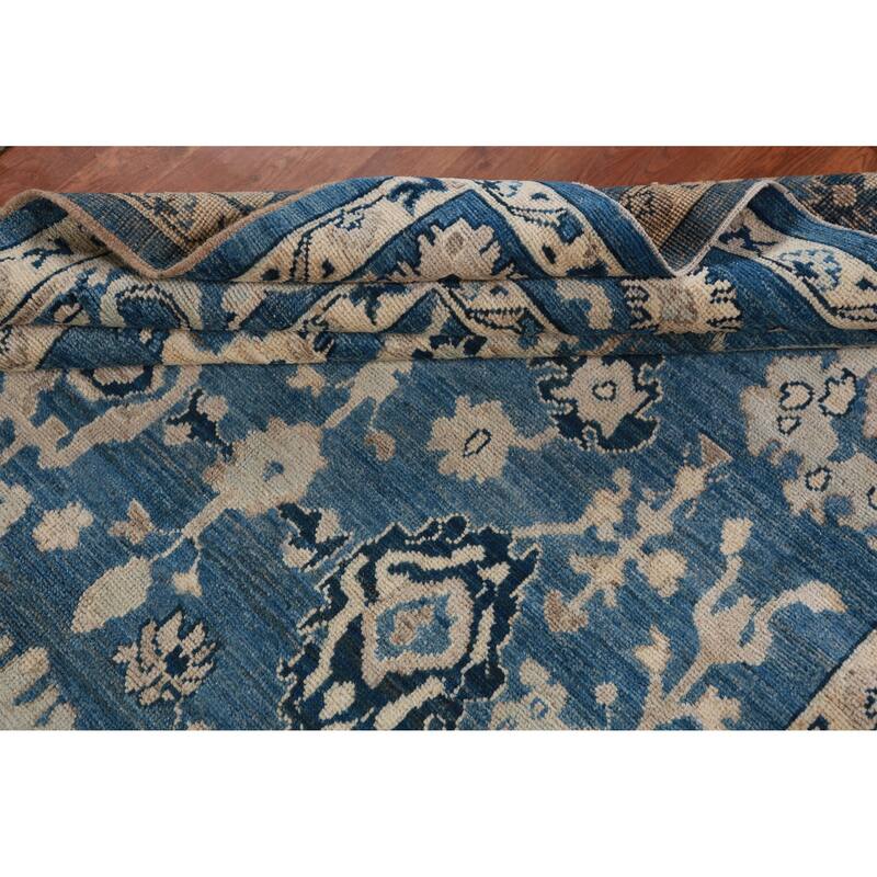 Hand Knotted Oriental 100% Wool Carpet Transitional All-Over Navy Blue & Blues Oushak Area Rug - 9' 4'' X 6' 4''