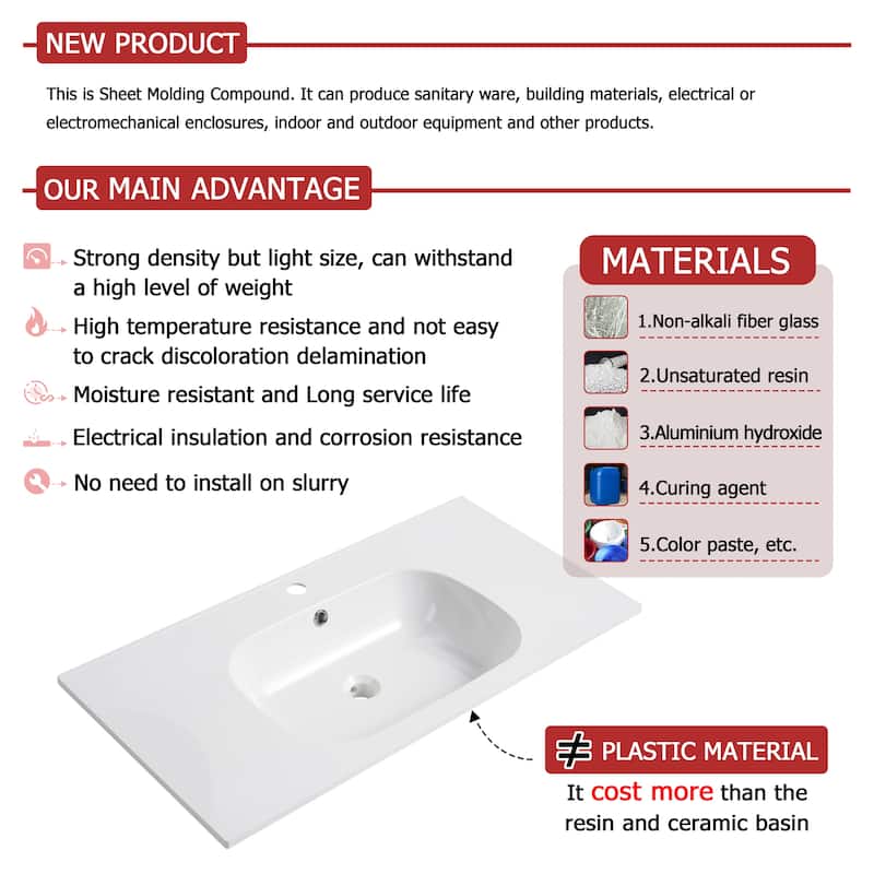 30 inch Freestanding Bathroom Vanity With Gel Sink