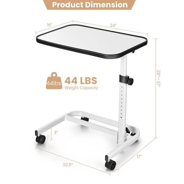 Rolling Overbed Bedside Table with 9-Level Adjustable Height - Bed Bath ...