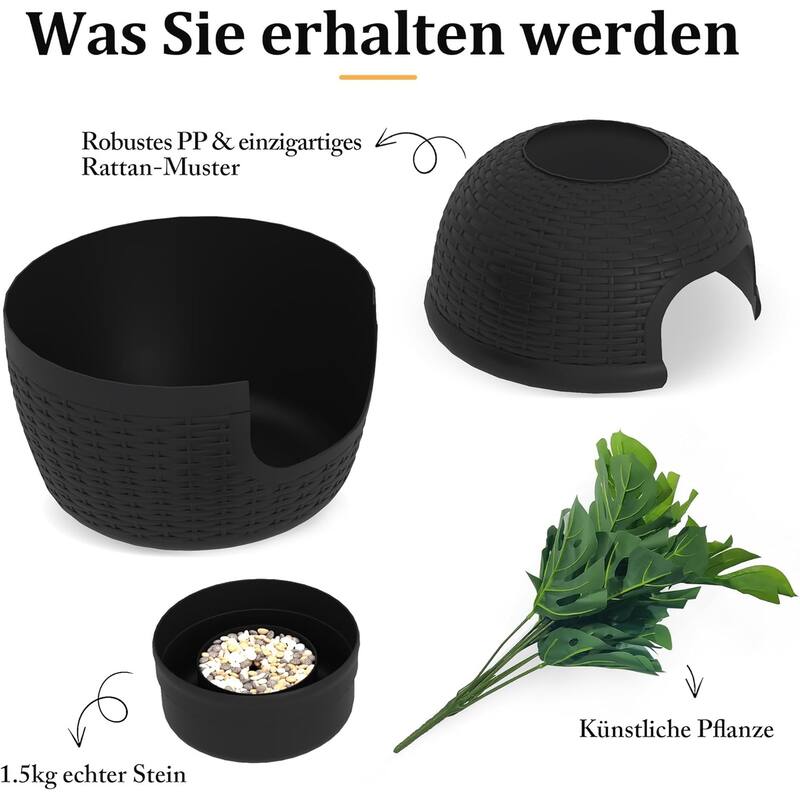 Hidden Litter Box with Faux Plant & Rattan Pattern, Large Cat Enclosure