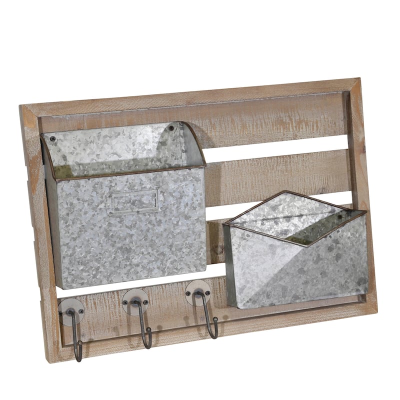 Wood/Metal Wall Mail Organizer, Rectangle, 14"H, Solid Color - 20" x 4" x 14"