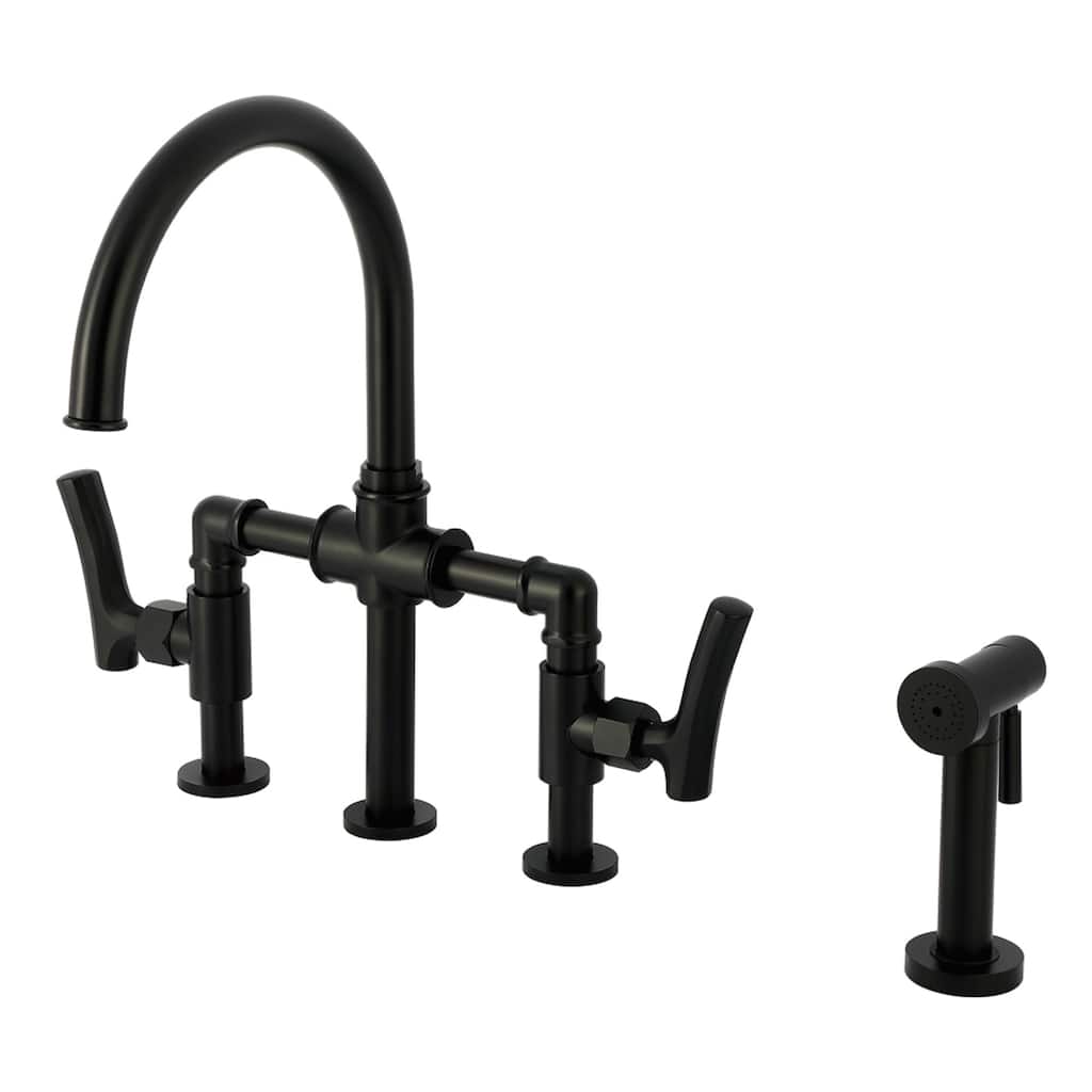 Kingston Brass Hallerbos Two-Handle 4-Hole Deck Mount Bridge Kitchen Faucet with Brass Side Sprayer