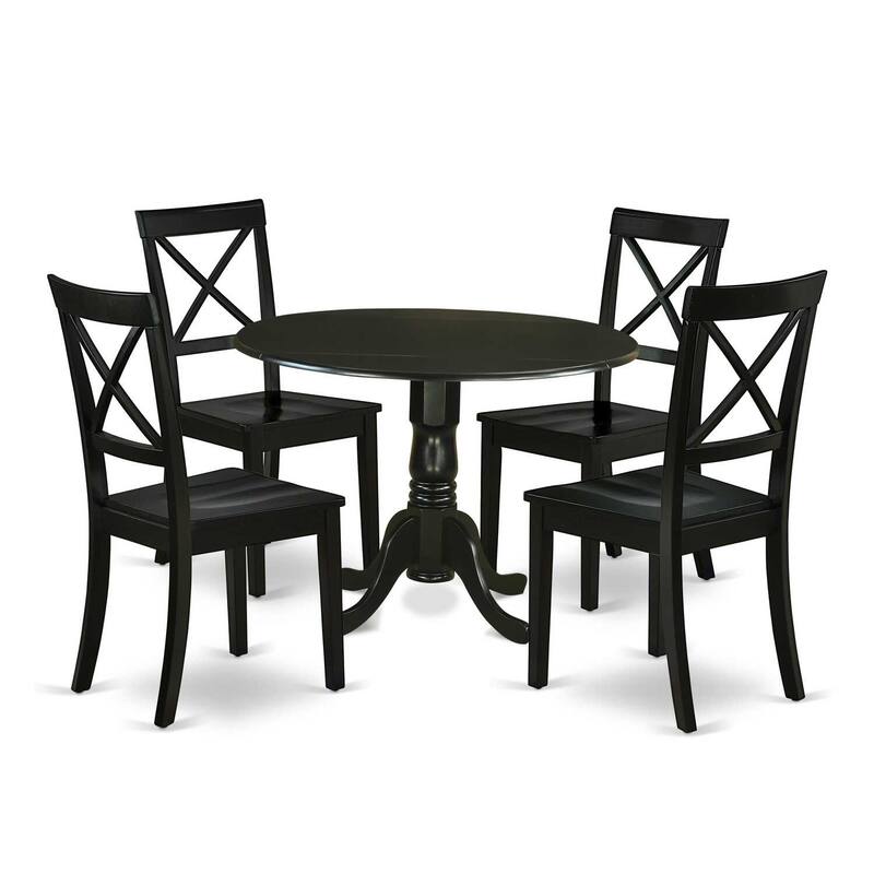 5-Piece Round Dining Set - 42" Table w/ Drop Leaves & 4 Wood Chairs