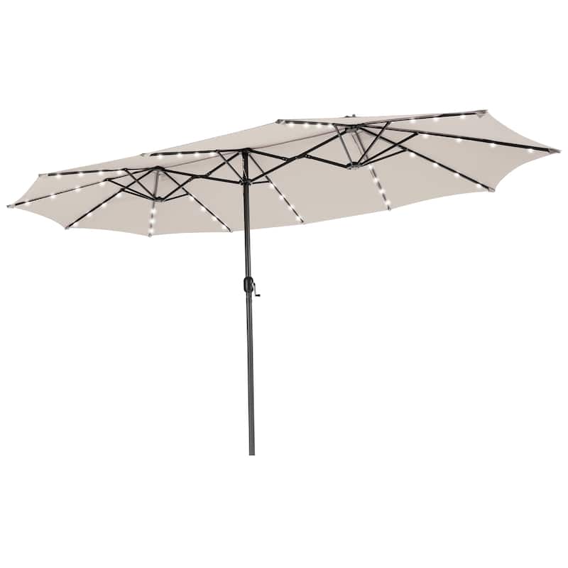 Costway 15FT Twin Patio Double-Sided Umbrella 48 Solar LED Lights - 15.4' x 9.2' x 8'