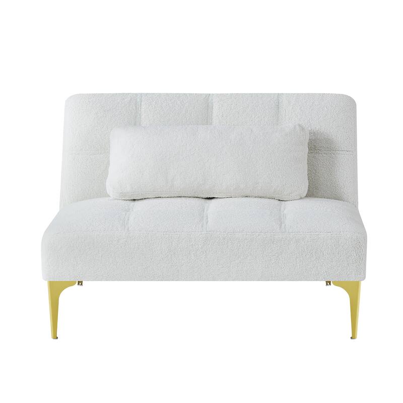 Convertible Futon Teddy Fabric Sofa Bed With Gold Metal Legs