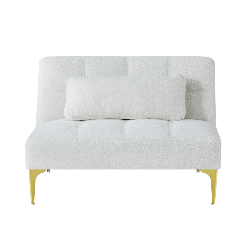 White Teddy Chenille Single Modular Sofa Bed with Wood Frame