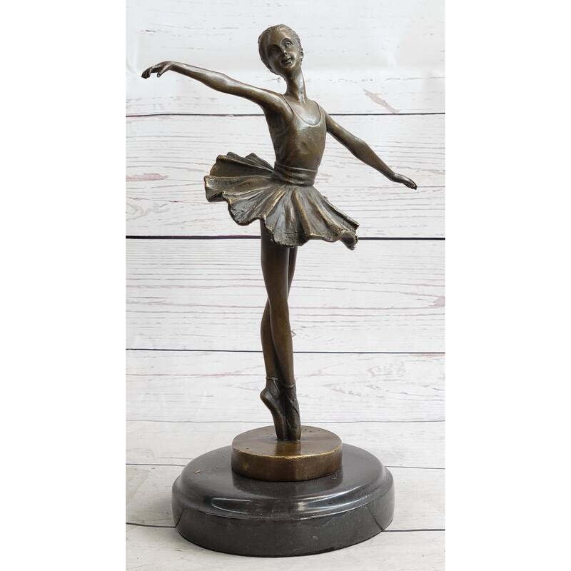 Ballerina On Tip Toes With Outstretched Arms Bronze Sculpture Statue Trophy Ballet Dancer