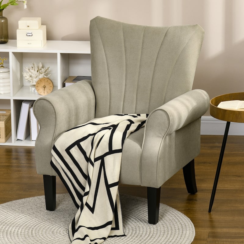 Fabric Accent Chair, Armchair with Wood Legs