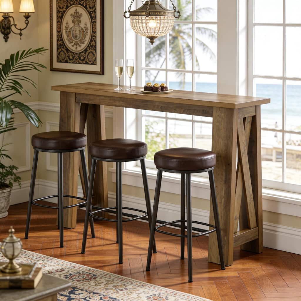 63" Counter Height Console Table, Farmhouse Entryway Table with Metal Footrest, Rectangular Narrow Kitchen Dining Table