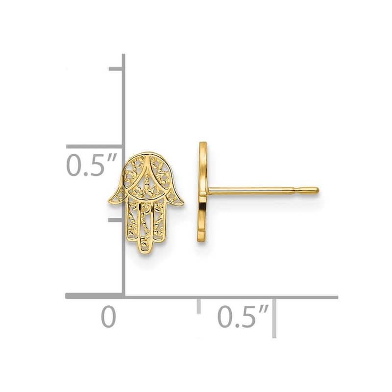 Curata 14k Yellow Gold Hand of God Hamsa Post Earrings 8.7x6.55mm