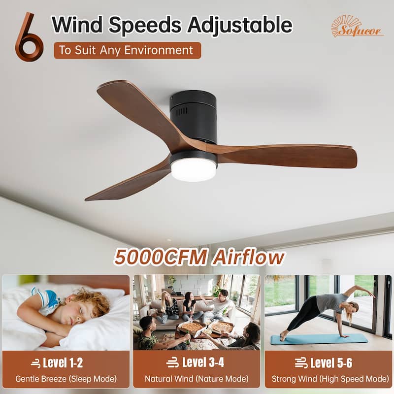 60 Inch Solid Wood Ceiling Fan with Light and Remote, Reverse Functions, Integrated Light Optional