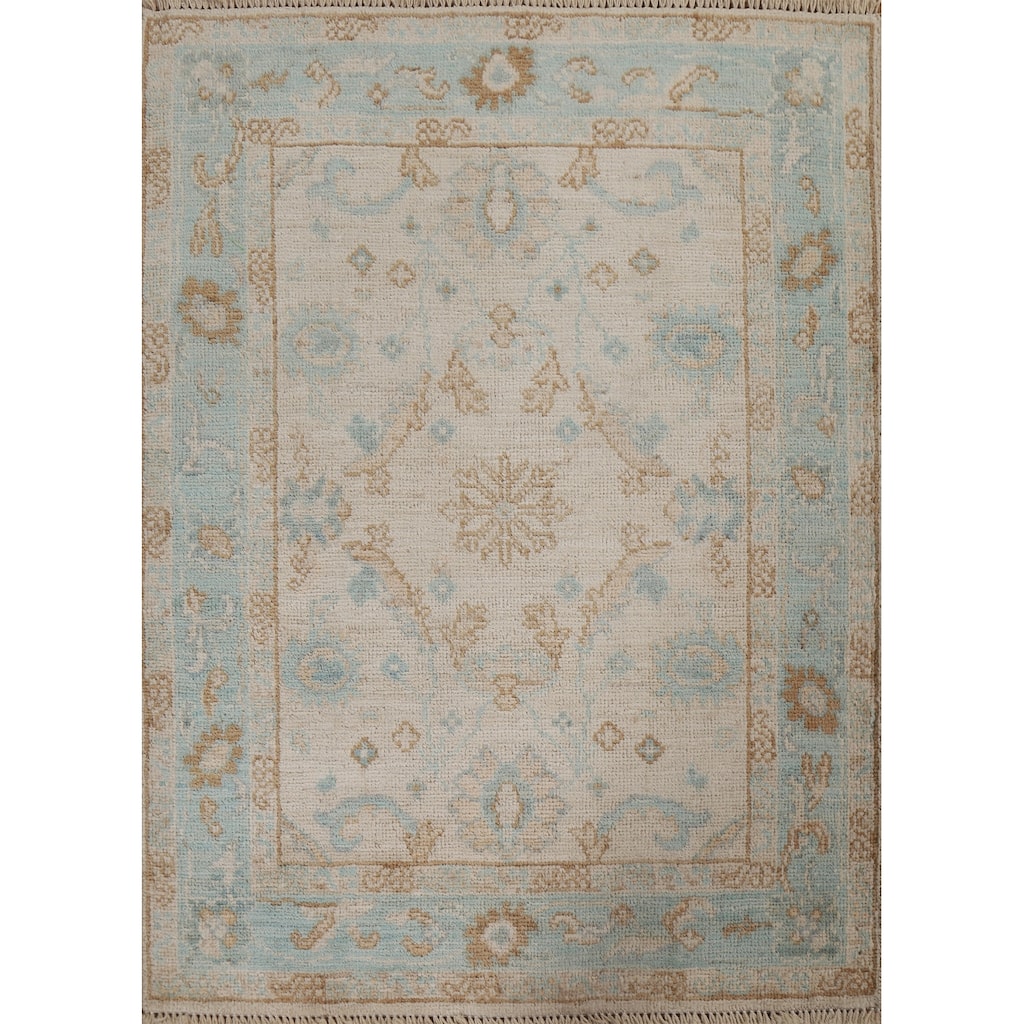 Vegetable Dye Oushak Turkish Traditional Rug Handmade Wool Carpet - 3'1" x 3'11"