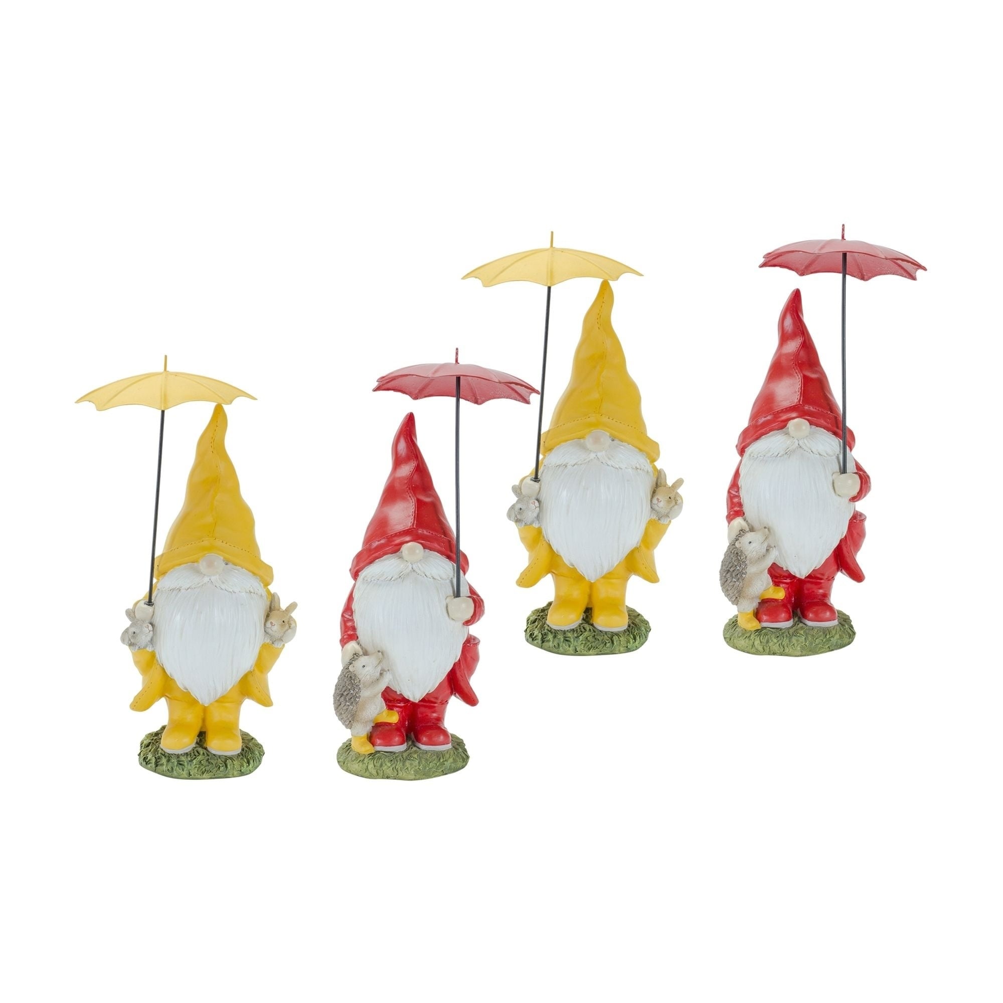 Set of 4 Yellow & Red St&ing Gnomes Umbrella Tabletop Figurines 8.75