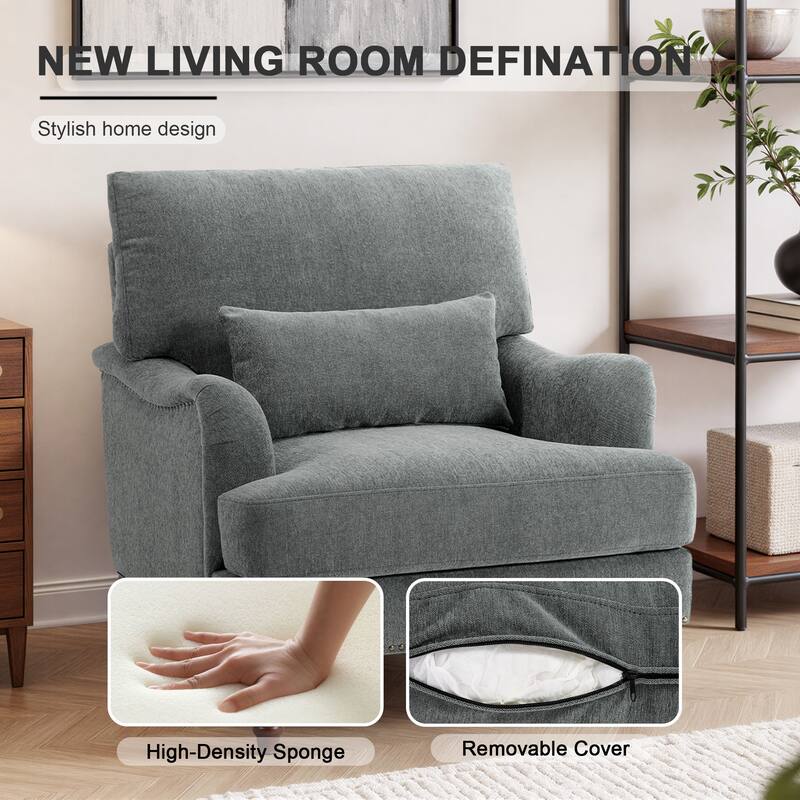 Oversized Accent Chair Chenille Upholstered Armchair With Rivets