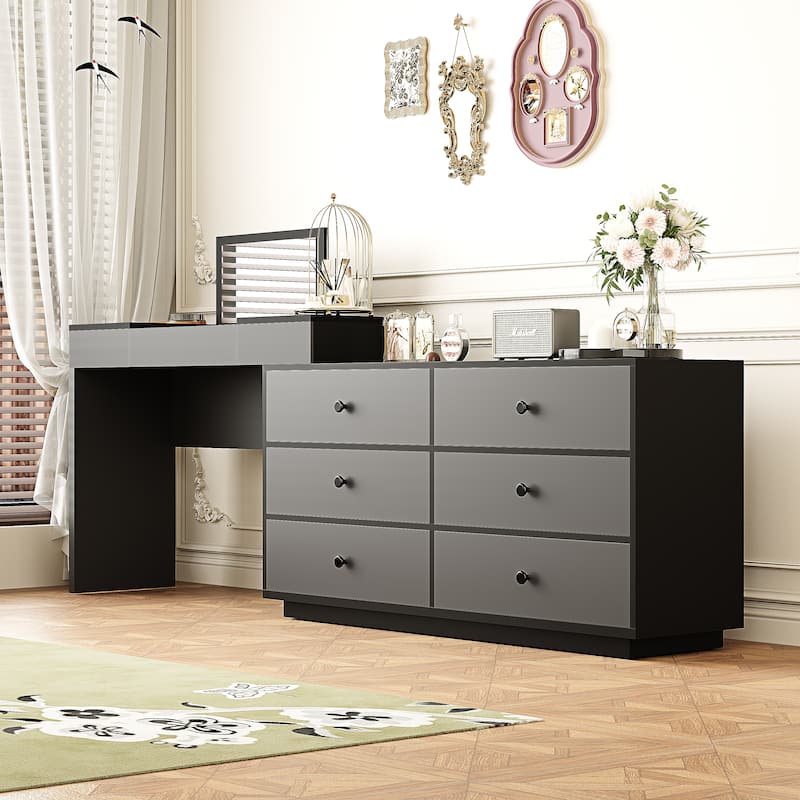 Home Office Storage Expandable Dresser Desk Combo - Black&Grey