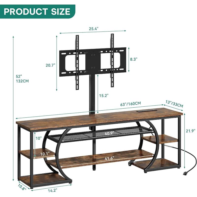 Moasis Industrial TV Stand Media Console with Mount and Storage Shelves for TV up to 70 Inches