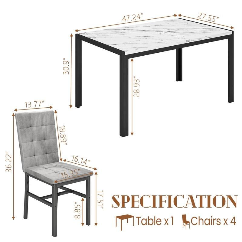 Grondin Faux Marble Kitchen Table And Chairs Set for 4, Modern Dining Room Table With 4 Armless Upholstered Dining Chairs