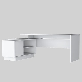 70" Wide L-Shaped Office Desk with Cabinet and Shelves, Freestanding Design