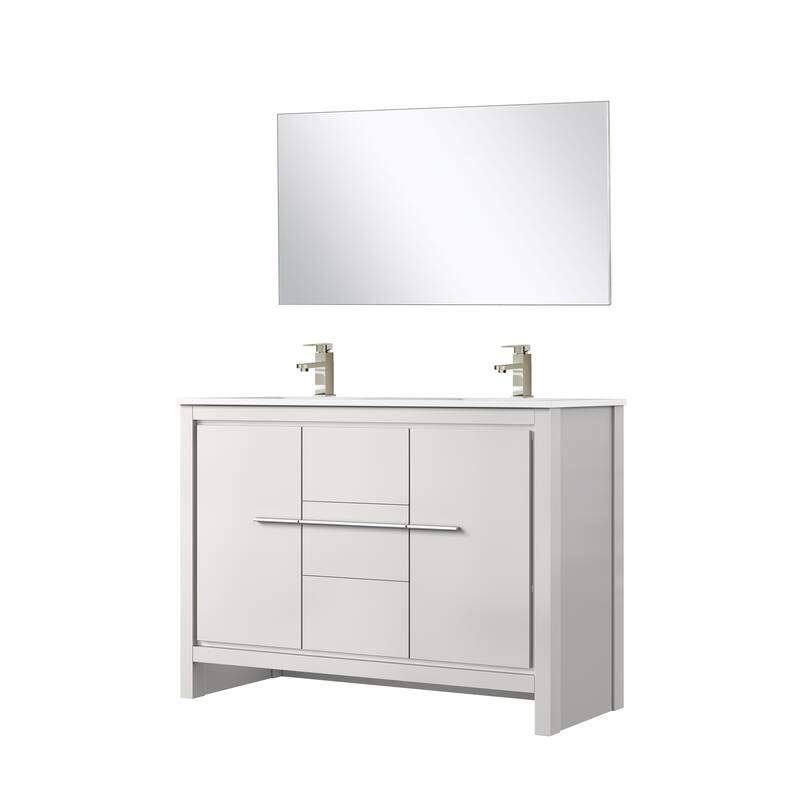 Lafarre Bath Vanity Quartz Top, Sink, Mirror & Brushed Nickel Faucet