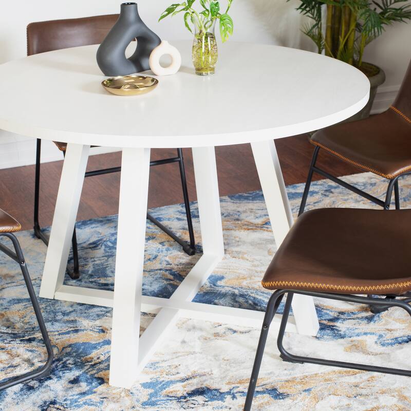 5-Piece, Modern Round Table Dining Set with Trestle Dining Table and 4 Stylish Chairs, for Kitchens and Dining Rooms