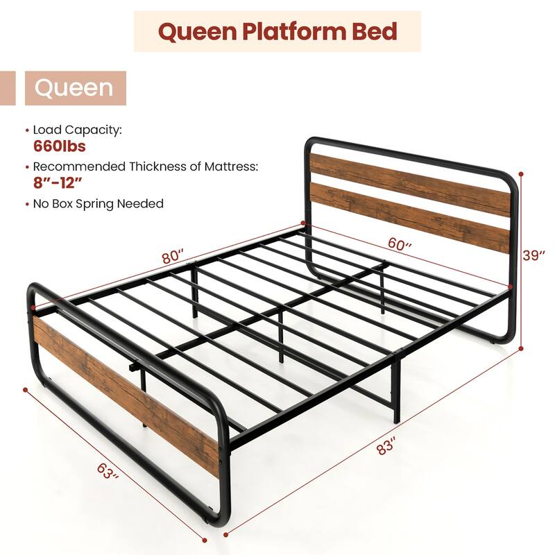 Metal Bed Frame Arc Platform Headboard Footboard Mattress Foundation