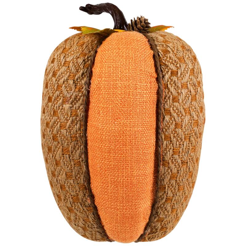 Burlap and Jute Woven Tall Fall Harvest Pumpkin with Berries - 10.5" - Orange and Brown