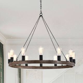 Eva 12-light Faux Wood Finish Metal Chandelier with Black Sleeves - Antique Black