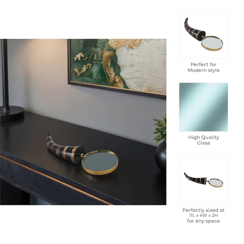 Glass Buffalo Horn Magnifying Glass Modern Casual Style - 2" Black - 11" x 4" x 2"