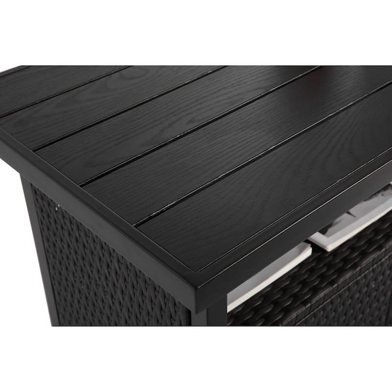 Anmytek Dark Brown Wicker Rolling Storage Cabinet with Doors for Patio Pool Deck Outdoor