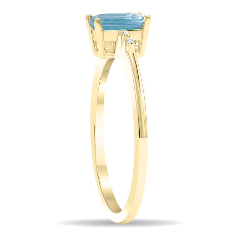 Women's Emerald Cut Aquamarine and Diamond Sparkle Ring in 10K Yellow Gold