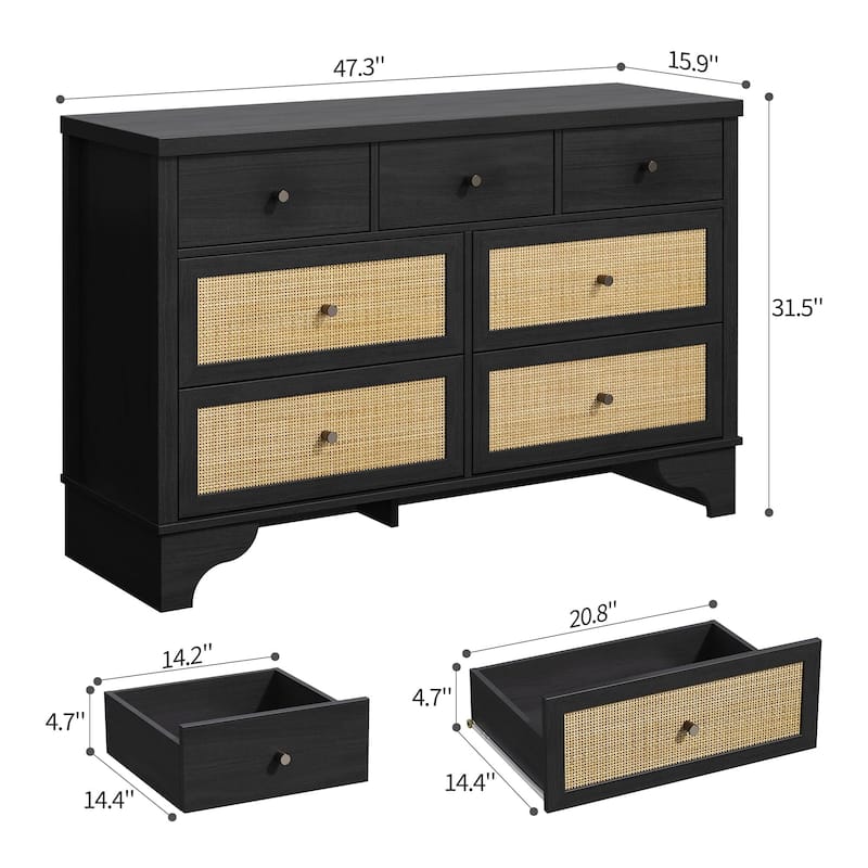 Dresser for Bedroom with 7 Drawers, 7 Drawers Double Dresser