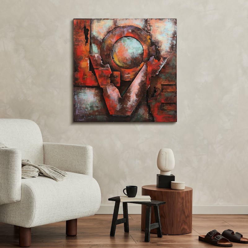 "Love" Mixed Media Iron Hand Painted Dimensional Wall Art