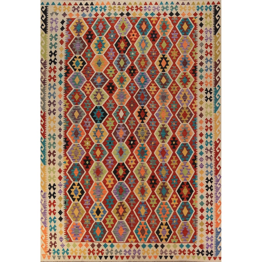 Kilim Reversible Rug Flatweave Oriental Wool Carpet - 8'5"x 11'4"