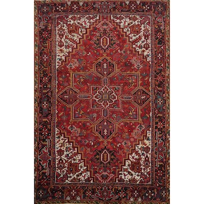 Hand Knotted Oriental 100% Wool Carpet Traditional Medallion Red Heriz Area Rug - 10' 6'' X 7' 10''
