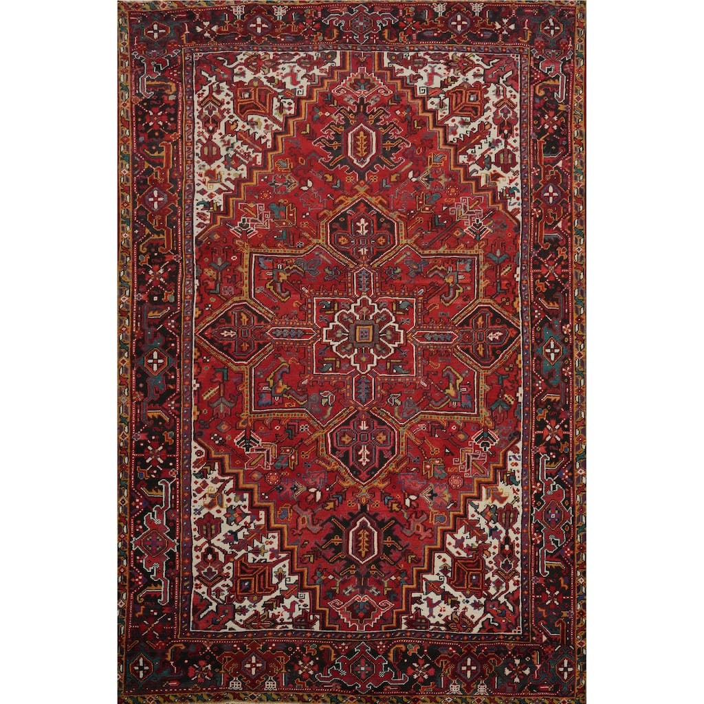 Hand Knotted Oriental 100% Wool Carpet Traditional Medallion Red Heriz Area Rug - 10' 6'' X 7' 10''