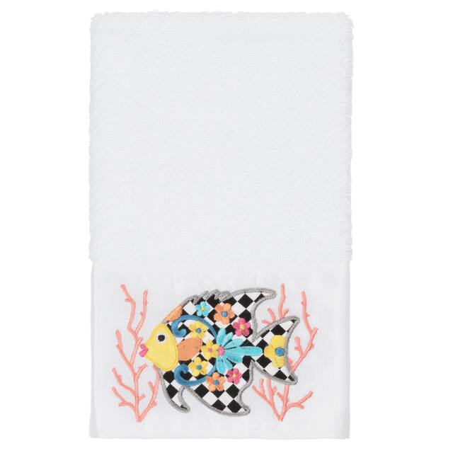 Authentic Hotel and Spa 100% Turkish Cotton Feliz Embellished Hand Towel - White