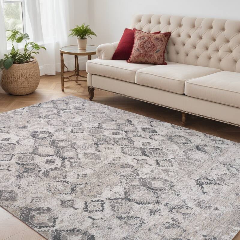Bigi Distressed Abstract Modern Stain Resistant Woven Area Rug By HomeRoots - 5' X 8' - Cream/Onyx - Rectangle