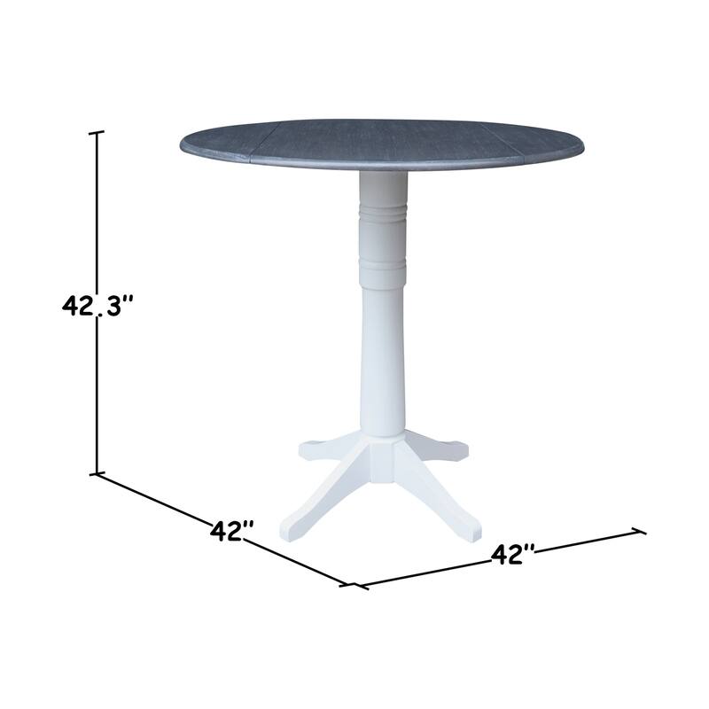 42" Round Dual Drop Leaf Pedestal Table, 43.2"H - White/Heather Gray