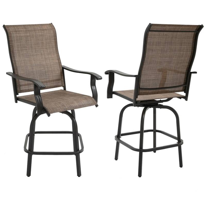 Set of 2 Outdoor Swivel Bar Stools, Armrest Patio Chairs, Steel Frame
