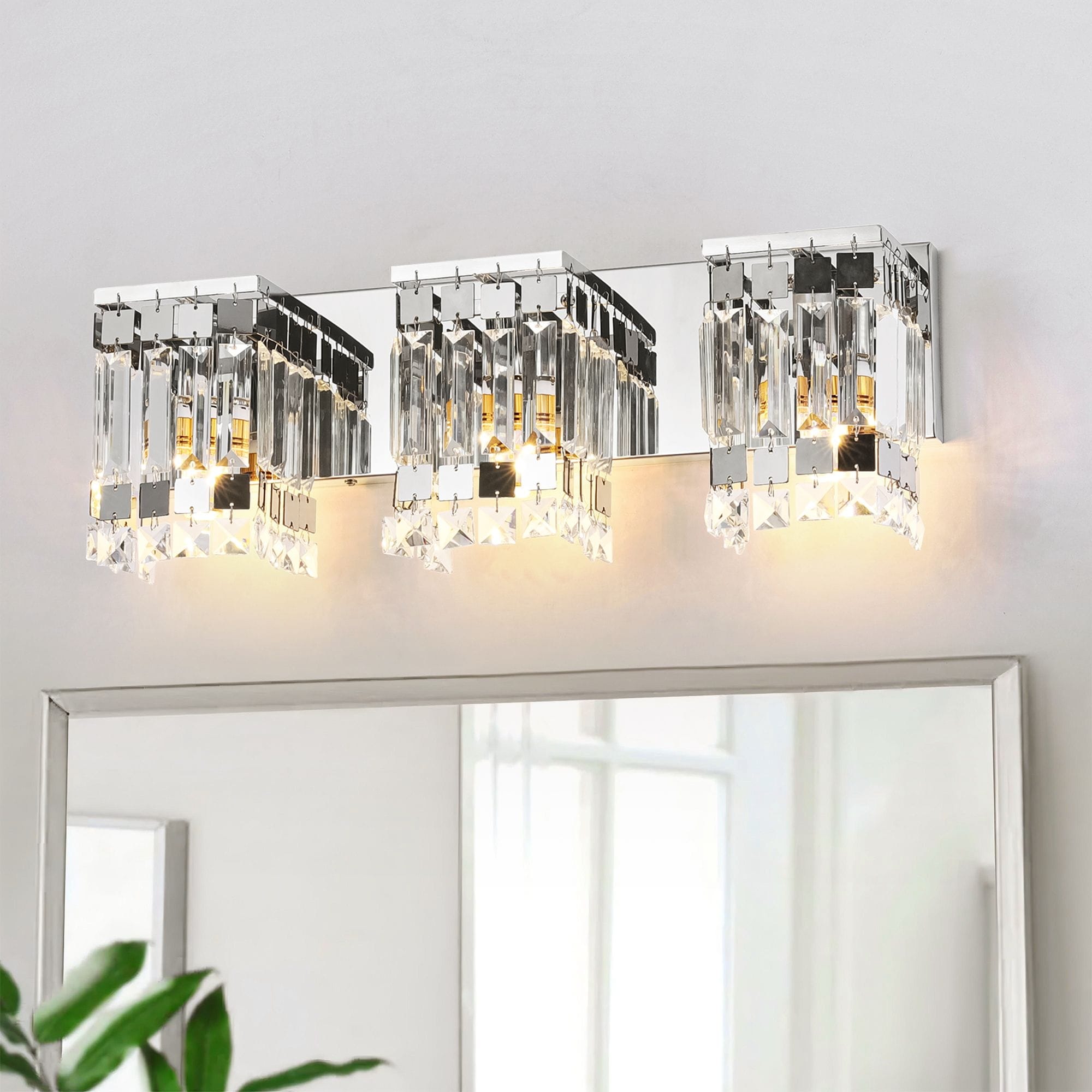 19.7" Modern Luxury 3-Light Crystal Polished Chrome Dimmable Vanity Light for Bathroom & Powder Room