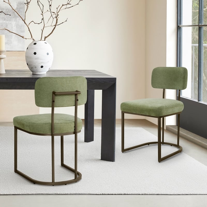 Spruce & Spring Arthur Dining Chair Set with Brass or Black Frame - Set of 2 - Green-Brass Frame