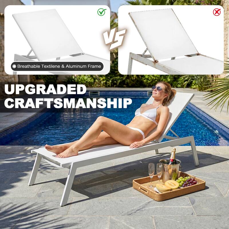 Outdoor Aluminum Chaise Lounge Chair with 6 Adjustable Backrest