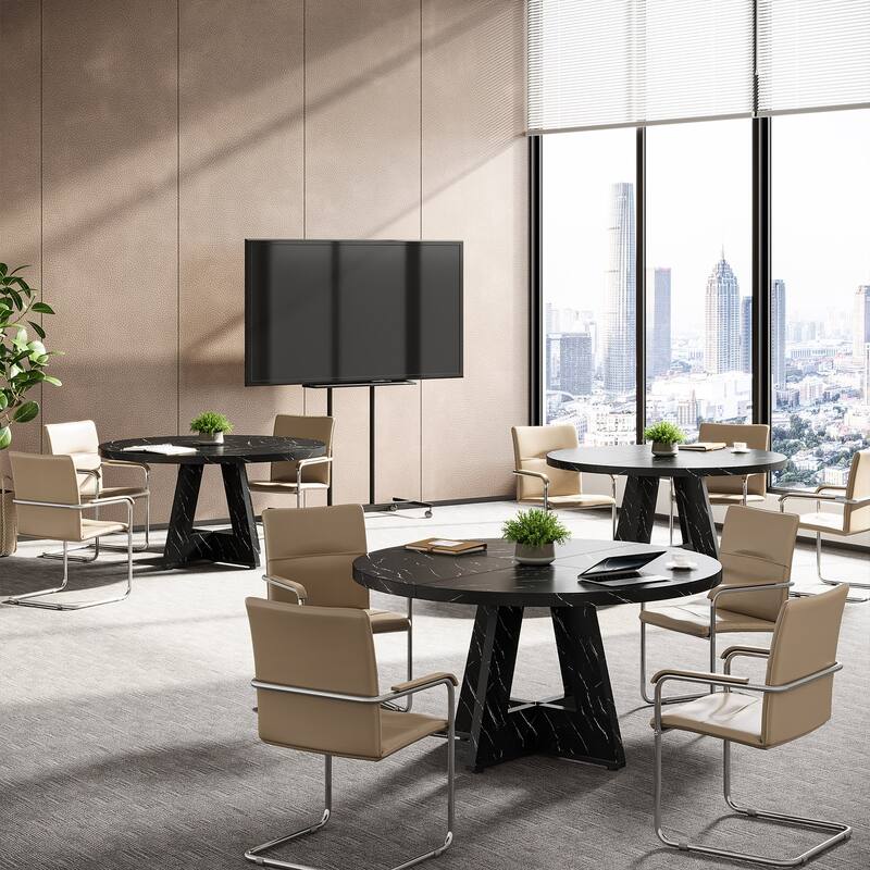 47-Inch Round Conference Table for 4-6 People Wooden Meeting Room Table