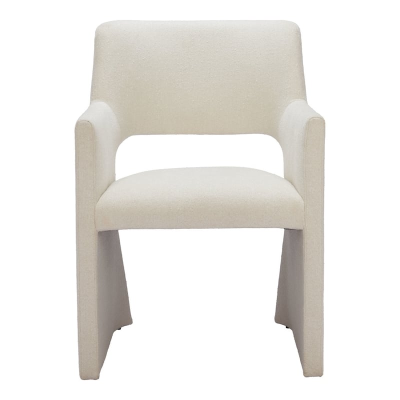 HomeRoots White Upholstered Faux Linen Dining Arm Chair - 23' X '32.7' X '26