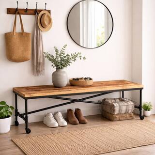 Industrial Reclaimed Wood Entryway Bench - 71"
